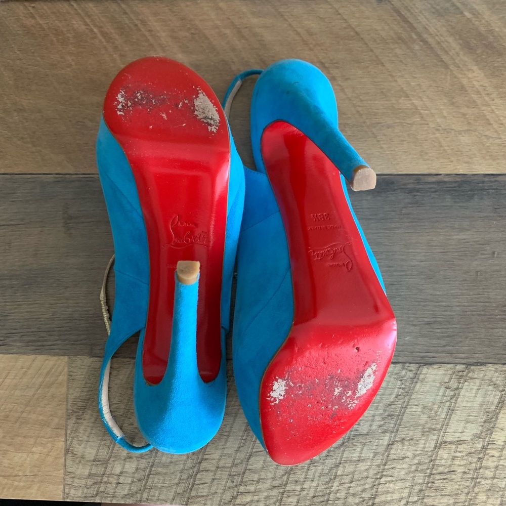 Christian Louboutin Suede Peep Toe Pumps - Picture 4 of 7
